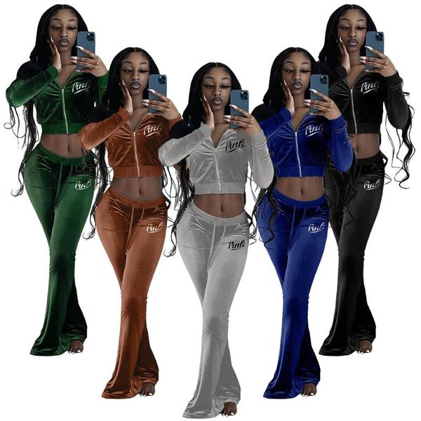 

women's two piece pants 2021 fall/winter two-piece fleece fashion embroidered letters sports and leisure small flared ladies suit, White