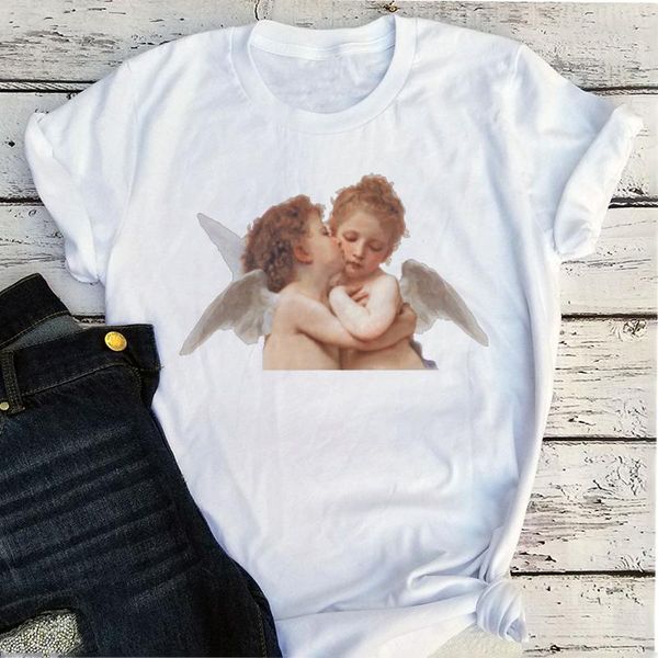 

women's t-shirt angel little girl tshirt summer 2021 clothing women fashion art graphic t shirts o-neck cartoon casual vintage, White