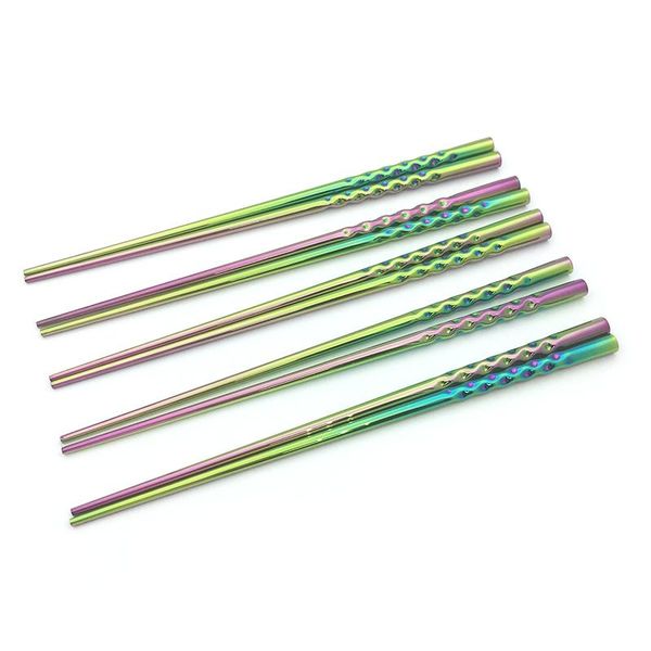 

chopsticks 5paris 18/10 rainbow wedding party square chopstick stainless steel korean japanese flatware colorful cutlery gift