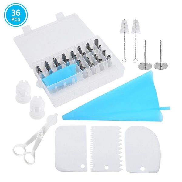 

baking & pastry tools 36pcs reusable icing piping nozzles set bag cake decorating scraper flower cream tips converter cup molds