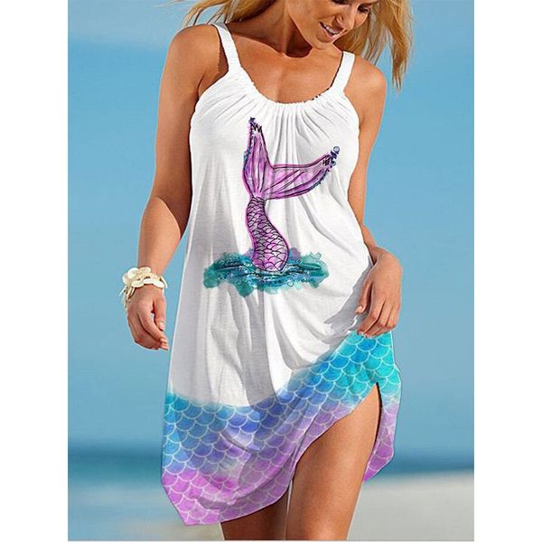 

sunflower maxi crew-neck strappy new 3d print loose summer beach seabed animal ocs sling sleeveless casual dress, Black;gray