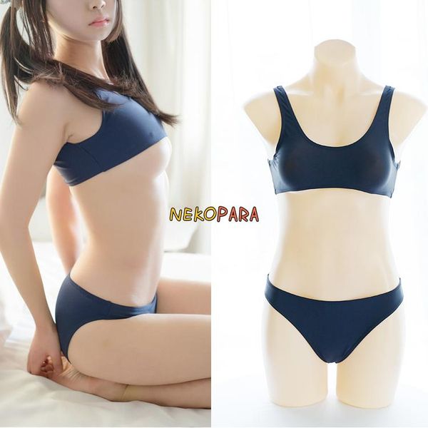 

bras sets super sukumizu women's 2pcs show half breast shirt & triangle panties swimsuit loli lingerie set cosplay, Red;black