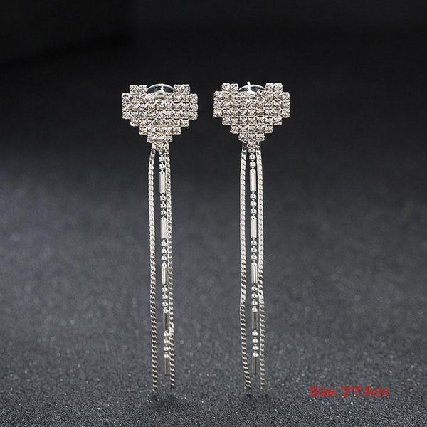 

dangle & chandelier temperament long tassel earring cubic zircon heart drop earrings for women fashion elegant statement jewelry brincos gif, Silver
