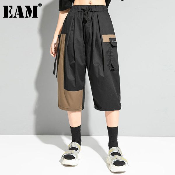 

[eam] high elastic waist black pocekt spliced harem trousers loose fit pants women fashion spring summer 1dd7168 21512, Black;white