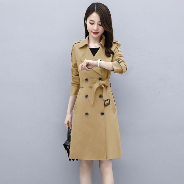 

casual dresses female plus size windbreaker women clothes 2021 spring autumn korean double breasted temperament long trench coat l, Black;gray