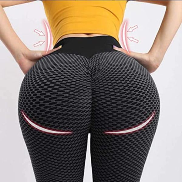 

yoga outfit mesh pants women high waist tummy control push up workout leggings gym textured booty tights quick dry fitness