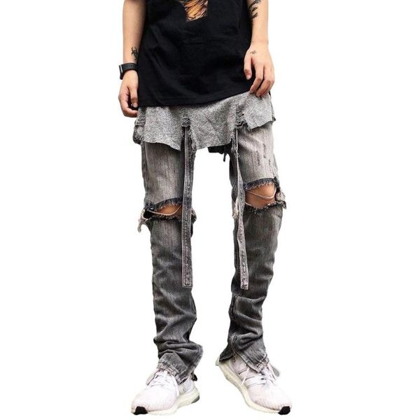 

idopy men`s ripped biker jeans slim fit hi-street knee hole hip hop denim joggers pants ankle zipper for men men's, Blue