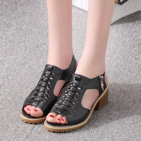 

dress shoes gladiator sandals summer office high heels woman buckle strap pumps casual women plus size 35-40 chaussures femme, Black