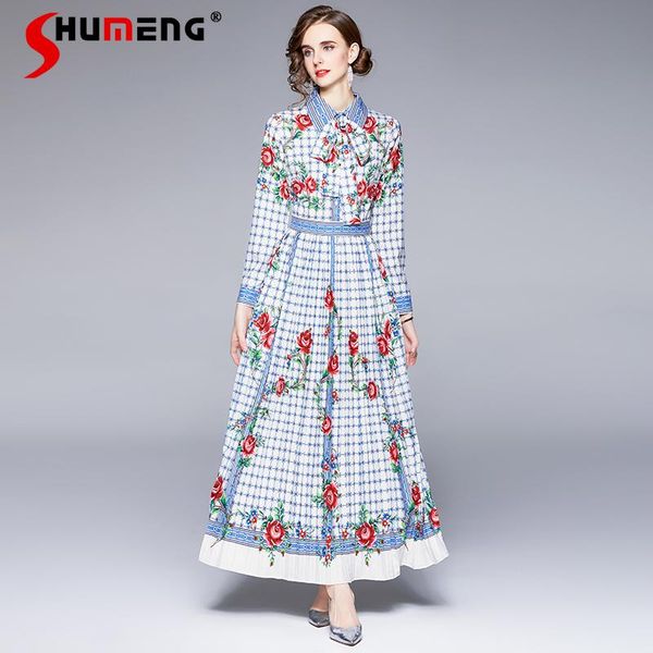 

casual dresses long sleeve plaid printed pleated mid shirt dress autumn and winter trendy fashion collar mid-length 2021, Black;gray