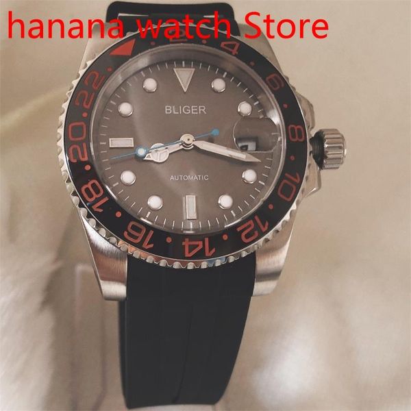 

wristwatches automatic men's watch nh35/miyota 8215 movement sapphire glass date black rubber strap aluminum red bezel insert luminous, Slivery;brown