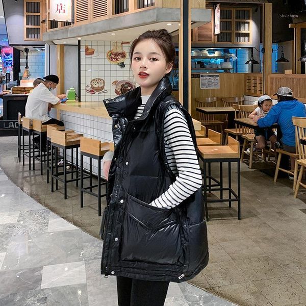 

women's down & parkas spring autumn light thin coat vest women solid colors warm short sleeveless jackets big pocket zipper style chic, Black