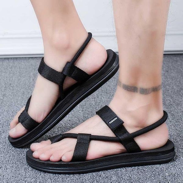 

sandals summer women slip-on fashion flat two wear casual basic couple slippers men open toe flip flop, Black