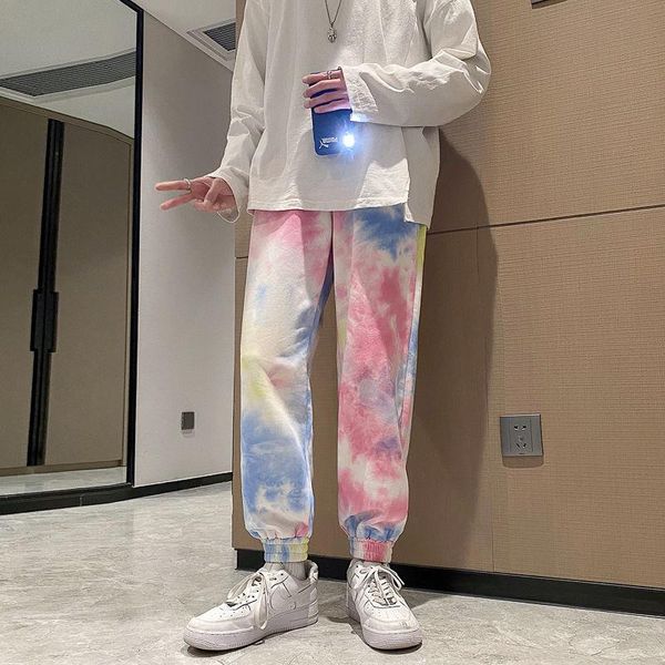 

men's pants cotton tie-dye fashion retro casual men streetwear korean loose hip-hop straight-leg mens trousers m-5xl, Black