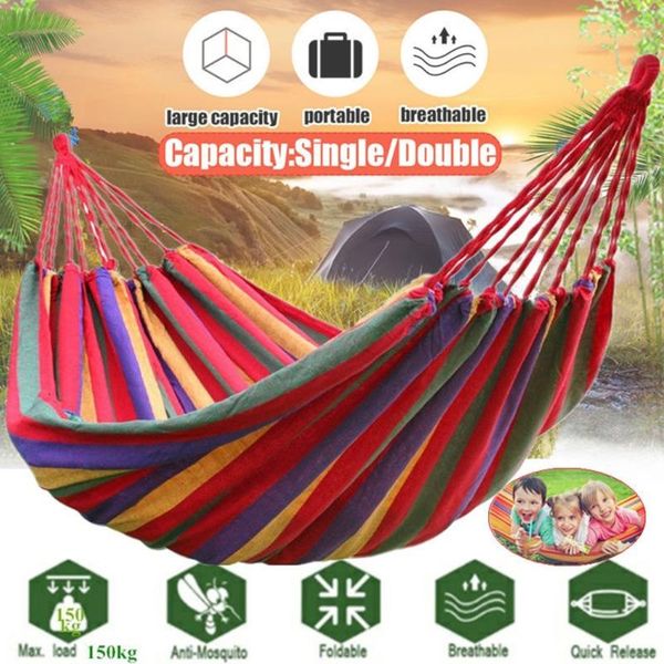 

promotion double hammock maximum load bearing 175 kgs portable travel camping hanging swing lazy chair canvas hammocks outdoor gadgets