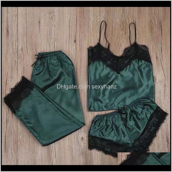 

womens 3pcs lingerie chiffon sleepwear women pajama set temptation babydoll nightwear cute cami and shorts pijama n4mgw r5bqr, Black;red