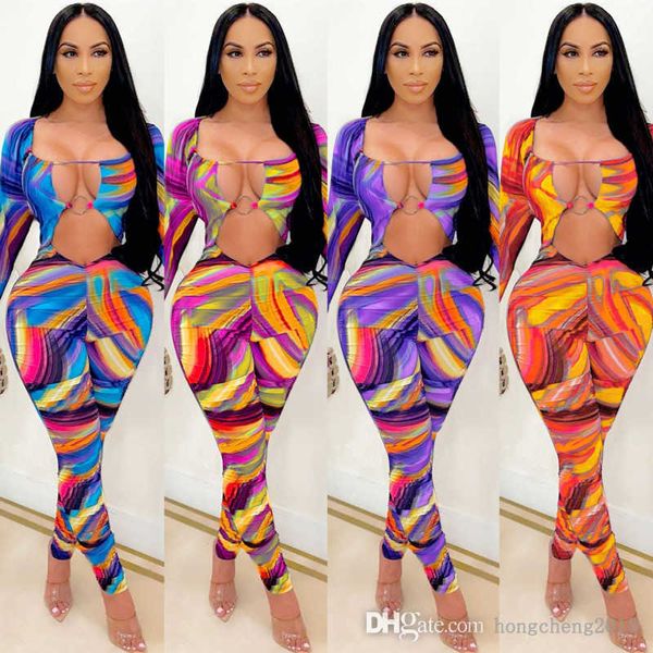 

autumn women jumpsuits designer fashion deep v neck milk silk printed long sleeve crop backless one piece tight pants clubwear, Black;white