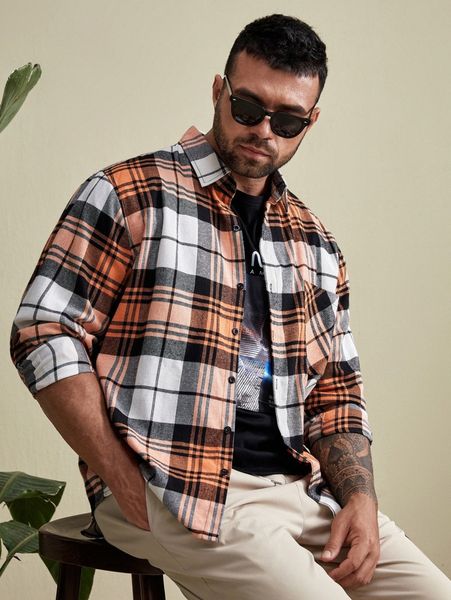 

extended sizes men plaid print shirt c0uz#, White;black
