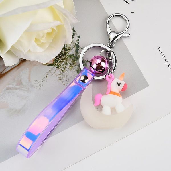 

keychains colorful unicorns key chain doll ring gift for women girls bag pendant figure charms chains jewelry porte clef eh384, Silver