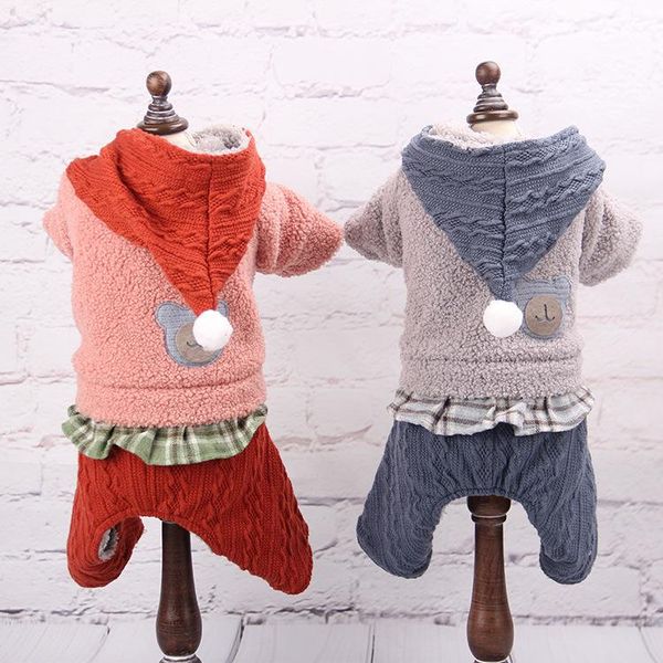 

dog apparel pet warm velvet thick hooded clothes for small and medium autumn winter four-legged cotton-padded dogs