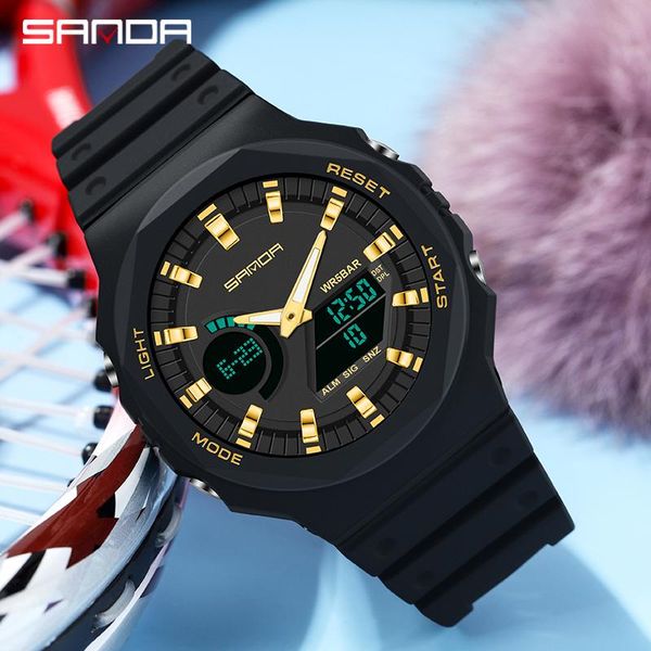 

wristwatches sanda watches mens led digital watch men sports military army male analog s resistant clock reloj hombre, Slivery;brown