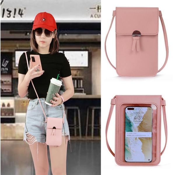 

summer women outdoor pocket wallet crossbody bag heart shaped decorative mobile phone screen touch daily, Red;black