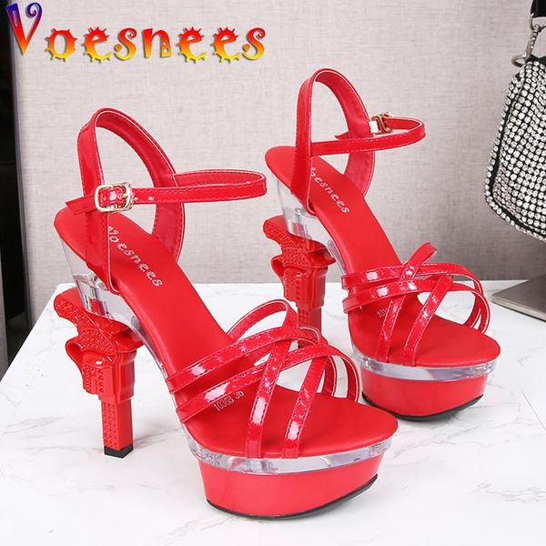 

voesnees women shoes 2021 fish toe heels super high nightclub platform sandals catwalk pole dancing pistol heel dress, Black