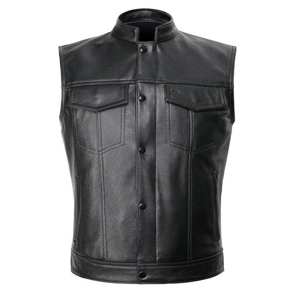 

men's vests collaboration of leather without sleeves, plus size, 5xl, male, motorcyclist, legitimate, Black;white