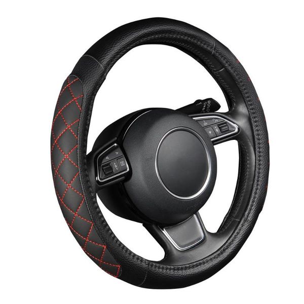 

steering wheel covers elegant pu leather black with lychee pattern size 38cm fit most car cover