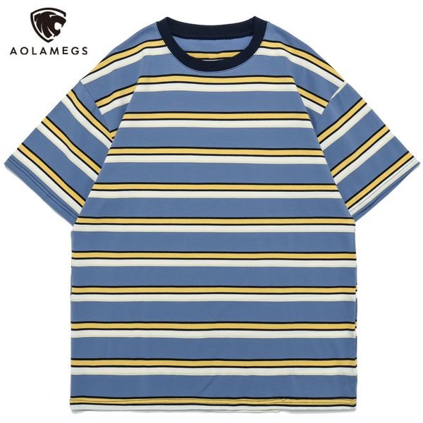 

men's polos aolamegs men's striped beat shirt printed simple all-match harajuku o-neck casual fashion t-shirts streetwear, White;black