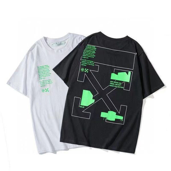 

geometry orcent green arrow print men's and women's ow short sleeve half lovers t-shirt, White;black