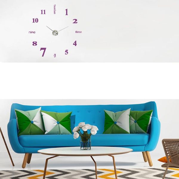 

3d wall clock mirror stickers creative acrylic modern diy surface sticker home office decor-purple clocks