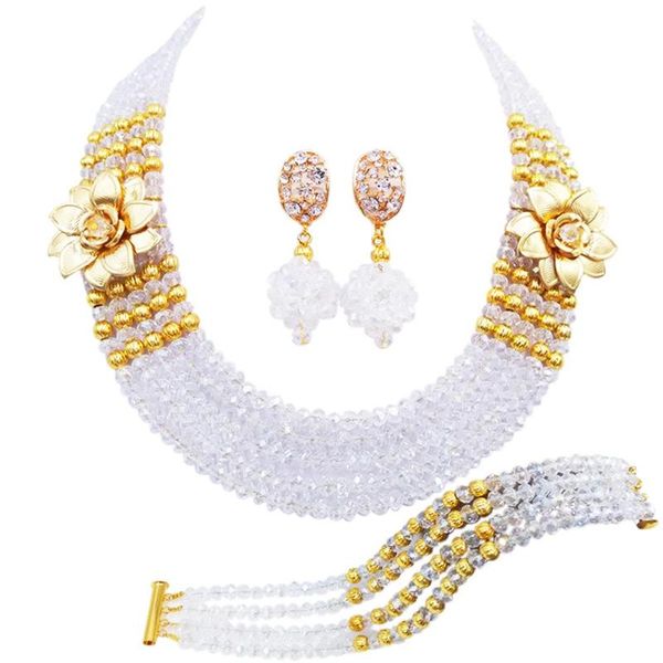 

earrings & necklace transparent clear ab crystal bead african jewelry set nigerian traditional wedding, Silver