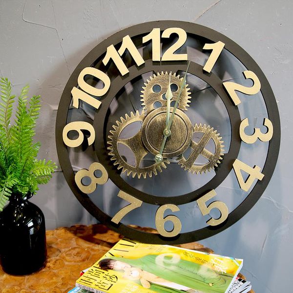 

wall clocks large vintage metal clock industrial living room simple gears creative digital modern wandklok home decor mm60wc