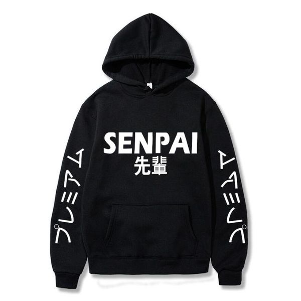 

men's hoodies & sweatshirts senpai-winter hoodie men women sportswear anime print fleece lined black funny tracksuit pullover