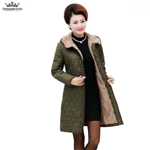 

plus size winter women's padded coat outerwear hooded warm middle-aged cotton thick lamb hair jacket parka, Black