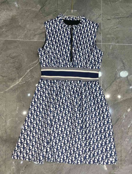 

new summer sleeveless d-letter print slim dress waist ribbon letter, White