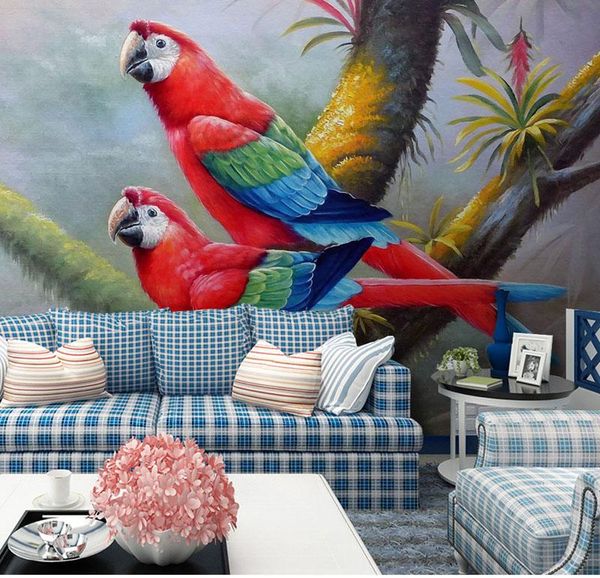 

wallpapers 8d modern parrot po wall sticker for lliving room tv background bedroom hand-painted wallpaper 3d colorful mural paper decor