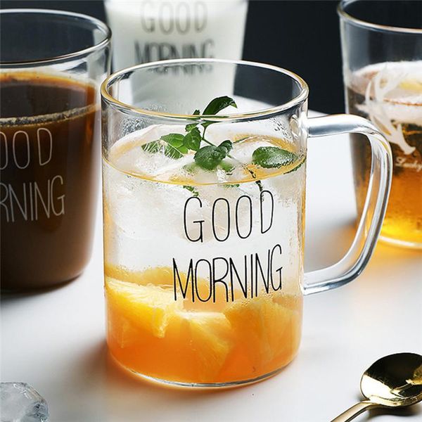 

wine glasses 1pc simple eco-friendly glass breakfast cup with handle coffee tea milk juice yogurt good morning mug gifts for party