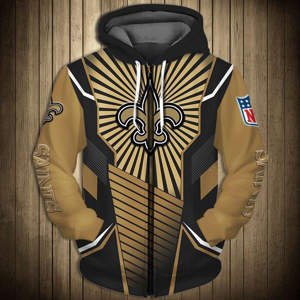 

men's hoodies & sweatshirts orleans men's cool sportswear khaki stripe stitching graffiti letter printing saints 3d zipper, Black