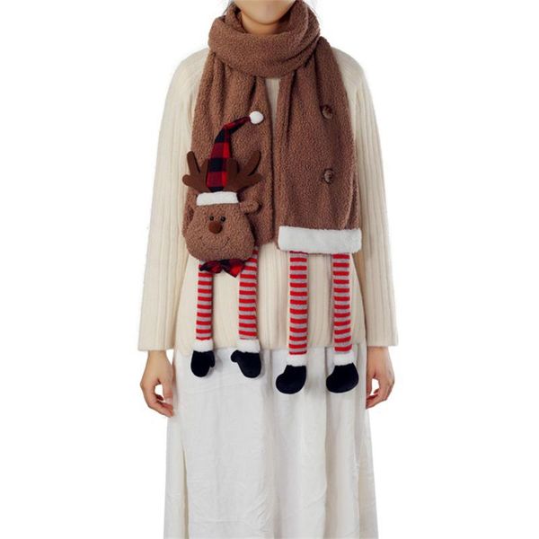 

hats, scarves & gloves sets 2021 christmas long scarf with 3d elk shape, stripe print soft winter warm festival decoration, Blue;gray