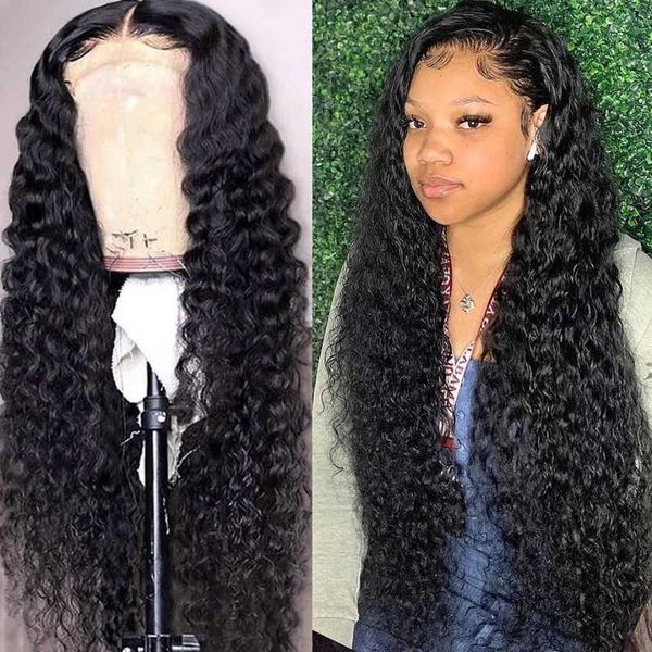 

lace wigs brazilian remy human hair deep wave front wig with baby 13x4 pre plucked closure, Black;brown