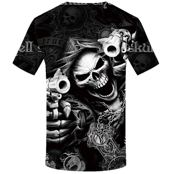 

men kyku skull skeleton punk shirt rock tshirt gun t shirts 3d print t-shirt vintage gothic mens clothing summ, White;black