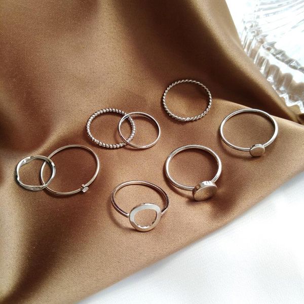

cluster rings punk metal geometry circular joint ring vintage minimalist style finger tail for women accessories wedding, Golden;silver