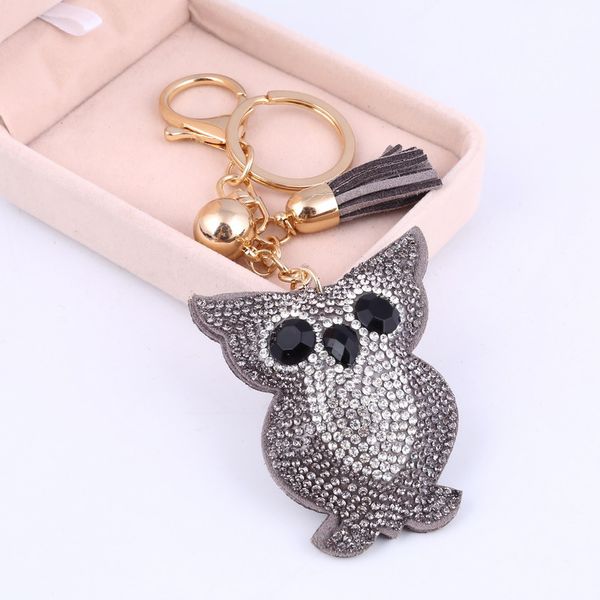 

10pccolorful cute owl pendant keychains crystal gold key rings key holder trendy jewelry bag accessories gift, Silver