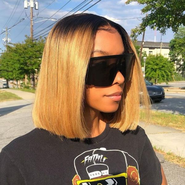 

lace wigs 150% ombre wig t1b/27 color 13x4 straight bob front human hair for women brazilian remy, Black;brown
