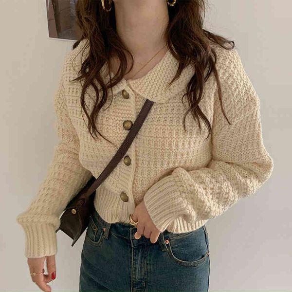 

sweaters autumn knitted sweaters peter pan collar cardigan retro single-breasted solid sweater coat women clothing, White;black