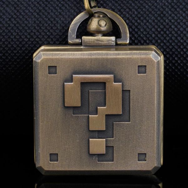 

pocket watches double-sided carved square question mark design quartz watch creative men women children pendant gift clock fob, Slivery;golden