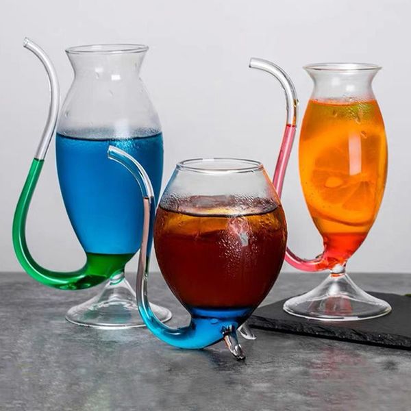 

wine whiskey glass heat resistant juice cup with drinking tube straw glasses
