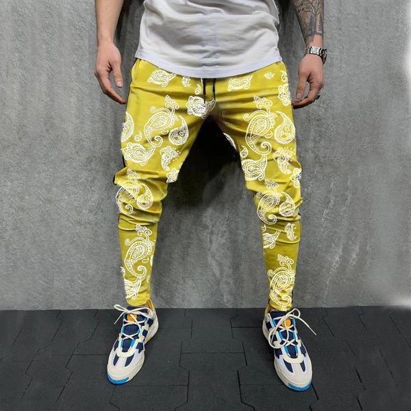 

running pants 2021 men's 3d printing casual fashion personality trend cashew flower stitching hip-hop trousers joggers sweatpants, Black;blue