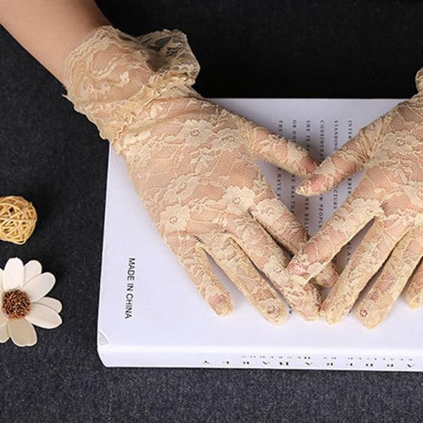 

five fingers gloves black lace women vintage elastic sun protection solid sunscreen summer gorgeous pink finger accessories sexy, Blue;gray